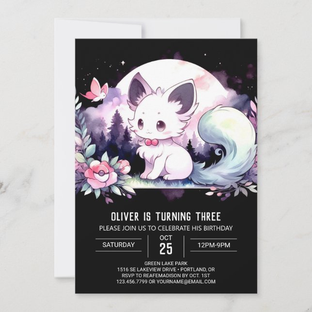Dreamy Printable Cat Birthday Inbjudningar (Framsida)
