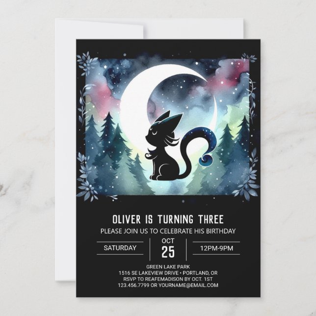Dreamy Printable Cat Birthday Inbjudningar (Framsida)