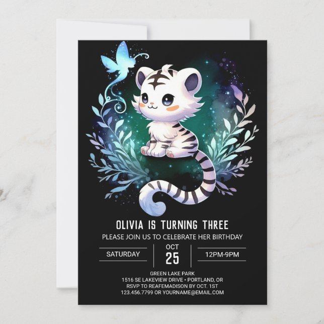 Dreamy Printable Tiger Birthday Inbjudningar (Framsida)