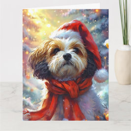 Dreamy Puppy i Santa Hat och Scarf Kort