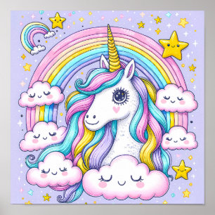 Dreamy Rainbow Unicorn - A Magic Nursery Poster