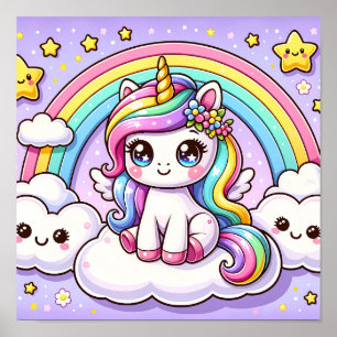 Dreamy Rainbow Unicorn - A Magic Nursery Poster