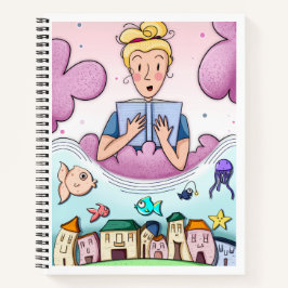 Dreamy Reading Illustration Spiral Notebook