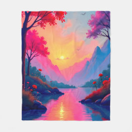Dreamy River Sunset Serene Fantasy Mountains Fleecefilt