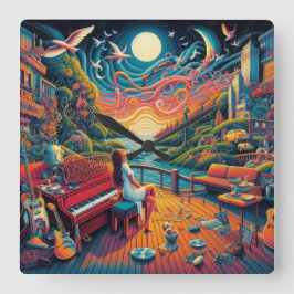 Dreamy Riverfront Harmony Fyrkantig Klocka