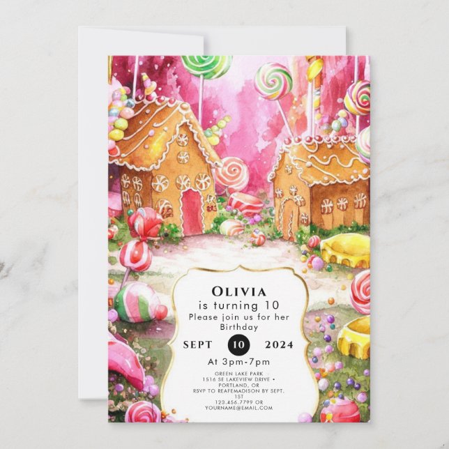 Dreamy Roligt Candyland Birthday Inbjudningar (Framsida)