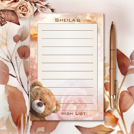 Dreamy Romantic Wish List Bear Post-it Notes Block