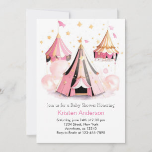 Dreamy Rosa Big Top Circus Baby Shower Inbjudningar