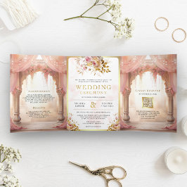 Dreamy Rosa Blommigt Indian Mandap Hindu Bröllop