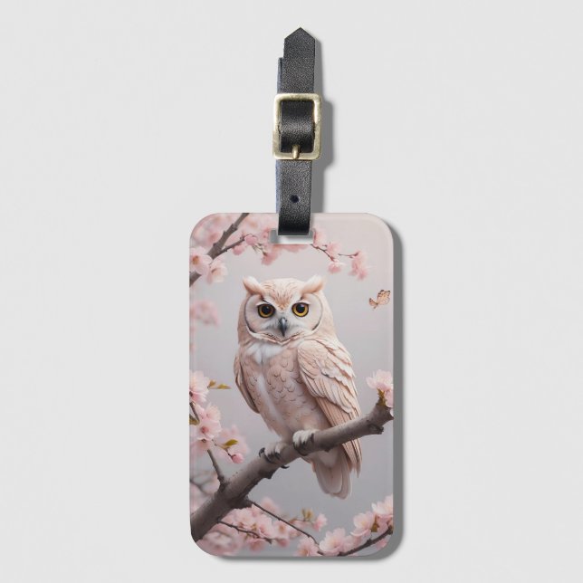 Dreamy Rosa Cherry Blommar Uggla Bagagebricka (Framsida vertikal)