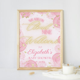 Dreamy Rosa Cloud Nine Girl Baby Shower Välkommen Poster