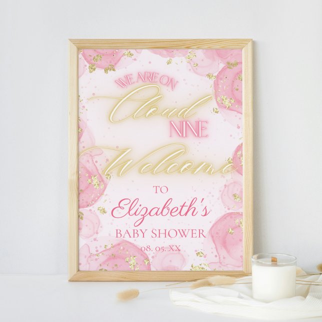 Dreamy Rosa Cloud Nine Girl Baby Shower Välkommen Poster (Skapare uppladdad)