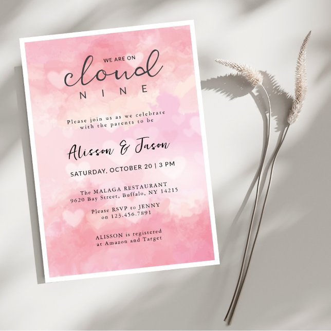 Dreamy Rosa Cloud Nine Modern Snyggt Baby Shower Inbjudningar (Skapare uppladdad)