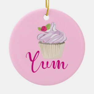 Dreamy Rosa Cupkaka med Raspberry Yum! Julgransprydnad Keramik