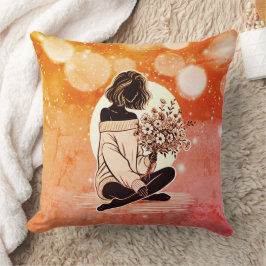 Dreamy Rosa Elegance: En kvinnas tysta reflektion Kudde