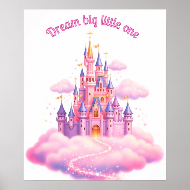 Dreamy Rosa Fairytale Castle, Anpassningsbar Nurse Poster (Framsidan)
