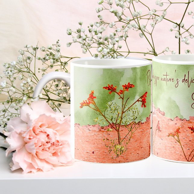 Dreamy Rosa Grönt Flowers Quote Inspirational Kaffemugg (Skapare uppladdad)