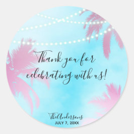 Dreamy Rosa Handflatan Träd & Blå himmel String Lj Runt Klistermärke