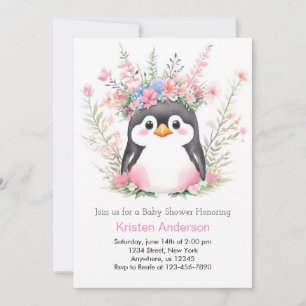 Dreamy Rosa Penguin Snygg Baby Shower Inbjudningar