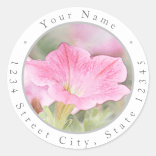 Dreamy Rosa Petunias Labels Runt Klistermärke