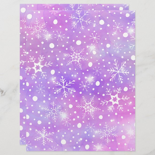 Dreamy Rosa Snöflingor och Stars Scrapbook Papper (Fram/baksida)