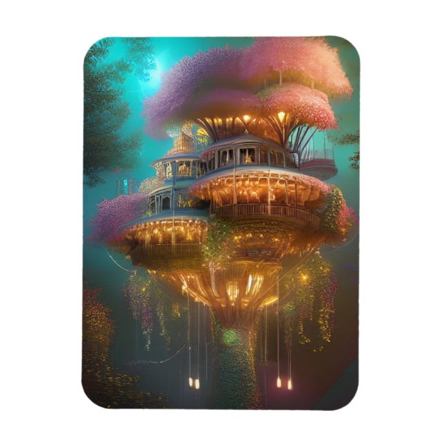 Dreamy Rosa Treehouse Digital Art Magnet (Vertikal)