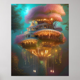 Dreamy Rosa Treehouse Digital Art Poster