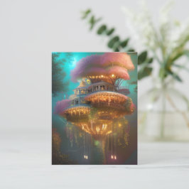 Dreamy Rosa Treehouse Digital Art Vykort