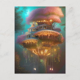Dreamy Rosa Treehouse Digital Art Vykort