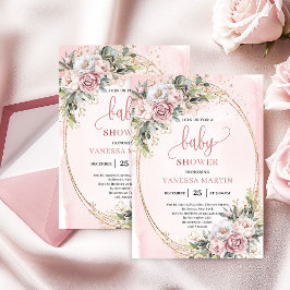 Dreamy Rose Gold Flowers Greenery Girl Baby Shower Inbjudningar