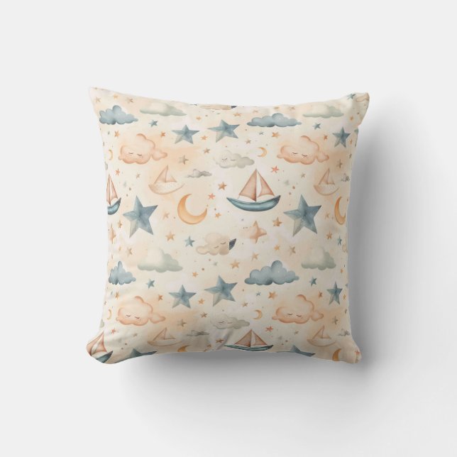 Dreamy Sailboats & Stars Throw Pillow Kudde (Framsida)