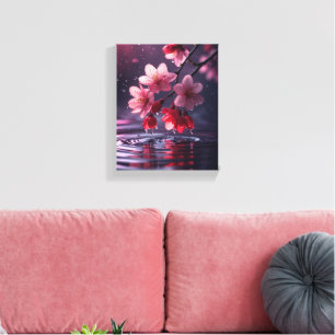Dreamy Sakura Blommar Över Vatten - Japansk körsbä Canvastryck