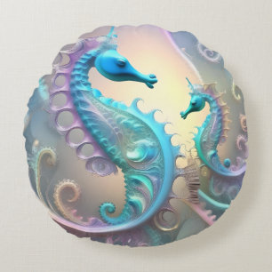 Dreamy Seahorse Pastel Fractal Art Rund Kudde
