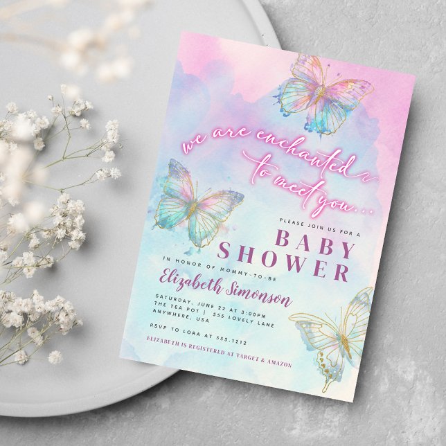 Dreamy skänkte att träffa din fjäril babyskor inbjudningar (Dreamy Enchanted to Meet You Butterfly Baby Shower Invitation)