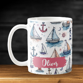 Dreamy Sketches of Sailcraft Anchors & Lighthouses Kaffemugg