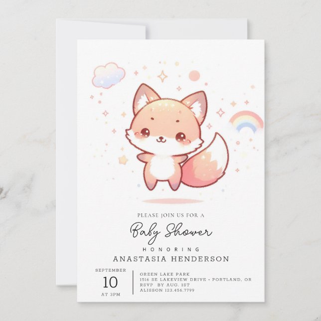 Dreamy Skogen Fox Baby Shower Inbjudningar (Framsida)