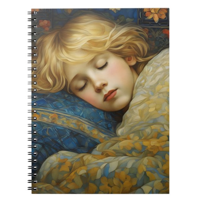 Dreamy Sleeping Child in Blommigt Quilt Anteckningsbok (Framsidan)