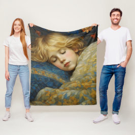 Dreamy Sleeping Child in Blommigt Quilt Fleecefilt