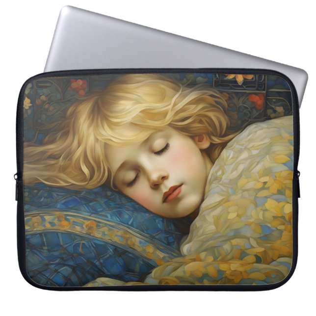 Dreamy Sleeping Child in Blommigt Quilt Laptop Fodral (Framsidan)