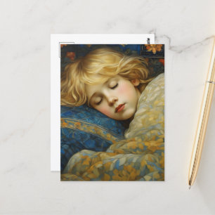 Dreamy Sleeping Child in Blommigt Quilt Vykort