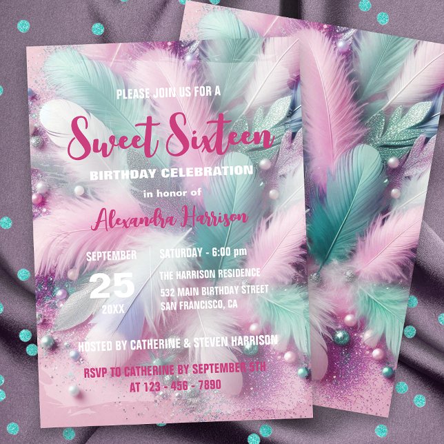 Dreamy Soft Pastel Feathers Sweet 16 Birthday Inbjudningar (Skapare uppladdad)
