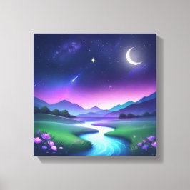Dreamy Starlight River Landscape Serenity Canvastryck