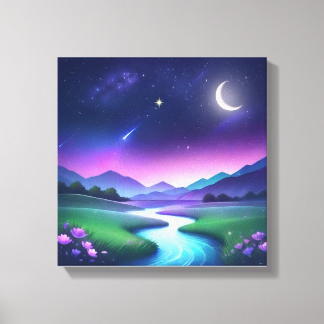 Dreamy Starlight River Landscape Serenity Canvastryck (Framsida)