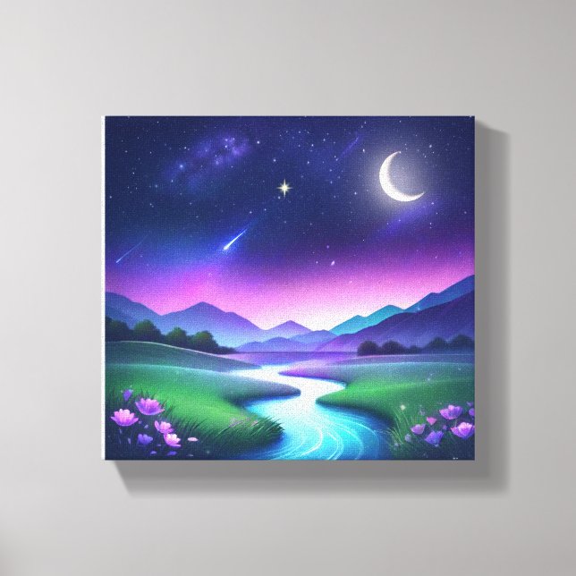 Dreamy Starlight River Landscape Serenity Canvastryck (Framsida)