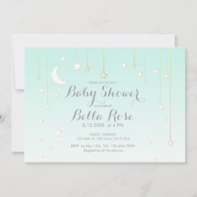 Dreamy Stars Mint Gender Neutral Baby Shower Card Inbjudningar (Framsida)