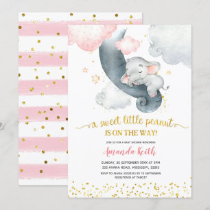 Dreamy Stars Rosa Elephant Baby Shower-inbjudan Inbjudningar