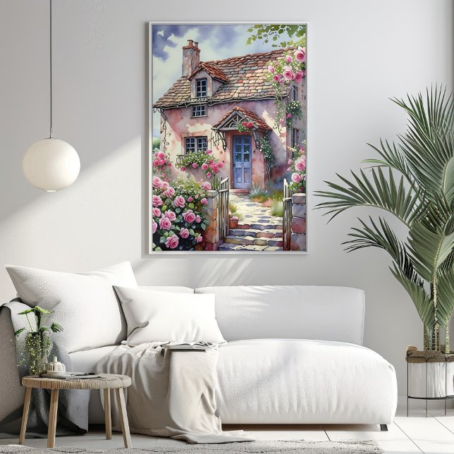 Dreamy Summer Village med Ro Poster (Dreamy Summer Village with Roses Poster Mockup 1)