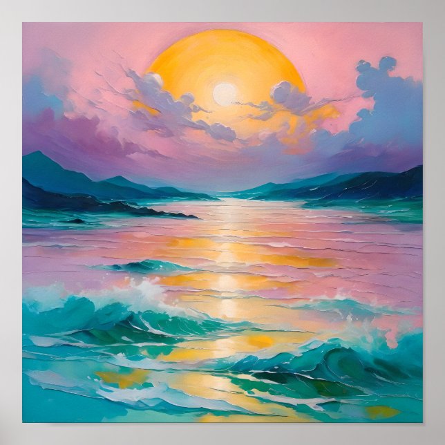 Dreamy Sunset Over Ocean Waves – Pastel Seascape P Poster (Framsidan)
