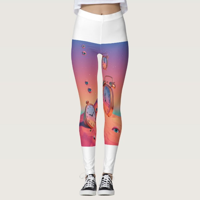 Dreamy Surreal Desert Clocks Leggings ⏰ 👁️ (Framsida)
