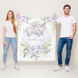 Dreamy Sweet Baby Elephant Girl Lavender Blommigt Fleecefilt